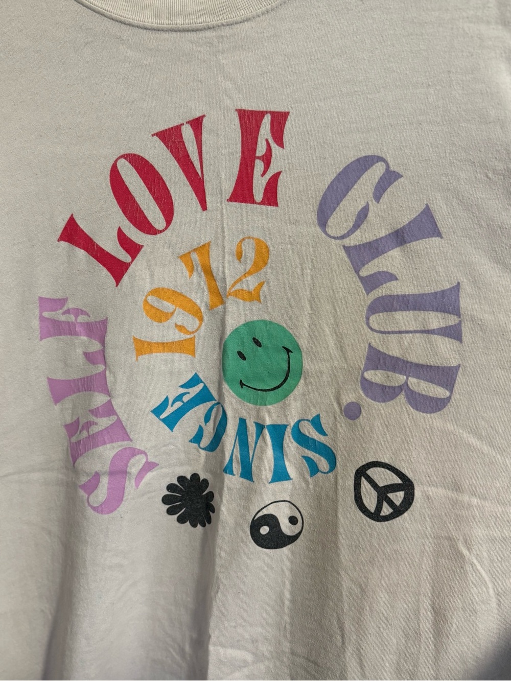 Urban Outfitters White Tee with Multicolor 'Love Club' Graphic